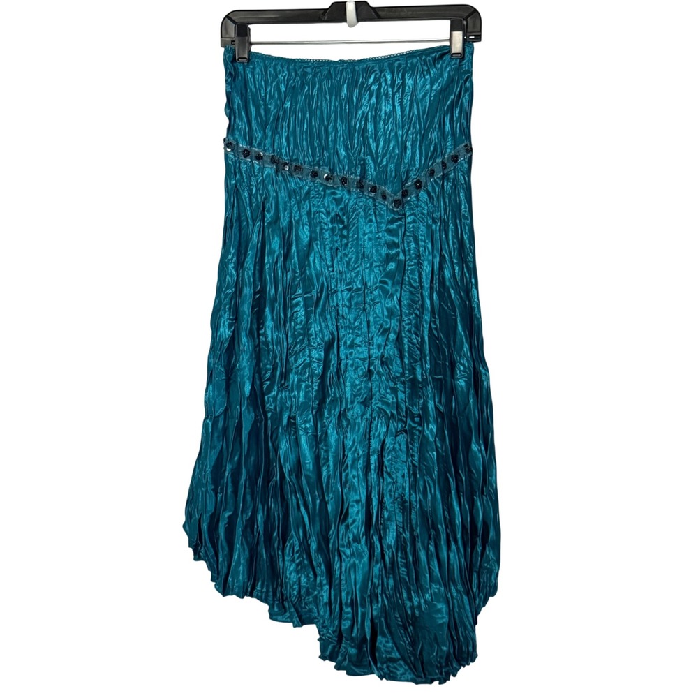 Dolled Up Y2k Midi Skirt Teal Sequin Asymmetrical Whimsy Fairy - Medium